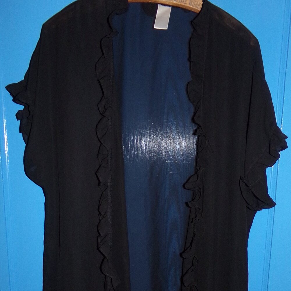 Vintage Black Chiffon Shear Lightweight Robe : Ladies 1x/2x - Never Worn - Avon - Picture 3 of 7
